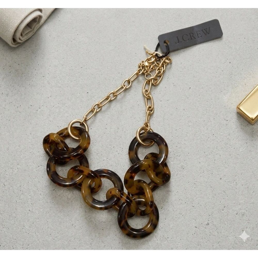 J Crew Necklace Faux Tortoise Statement Chain Gold Chunky Huge Estate New - Picture 2 of 7